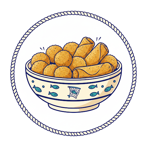 Illustratie van traditionele snacks in woodcut-stijl